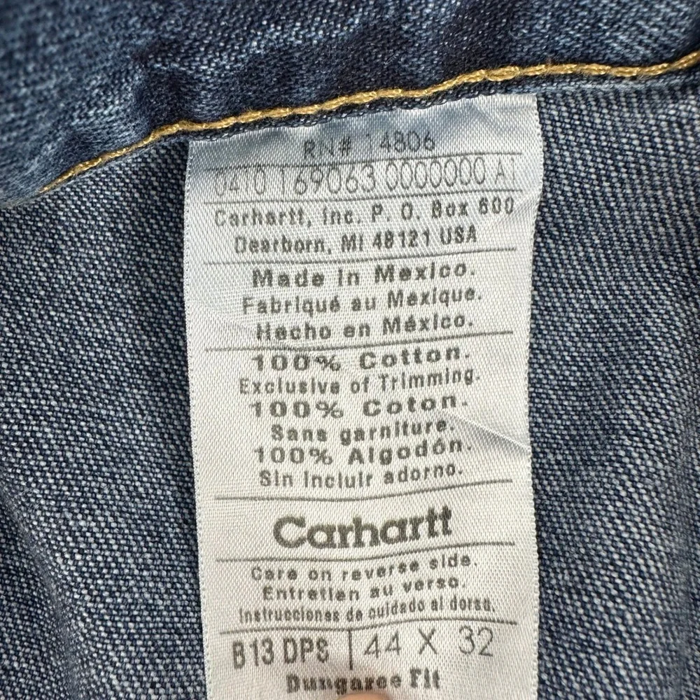 NWT Vntg Carhartt Mens 44x32 Washed Denim Work Dungaree Pants Original‎ Fit Blue
